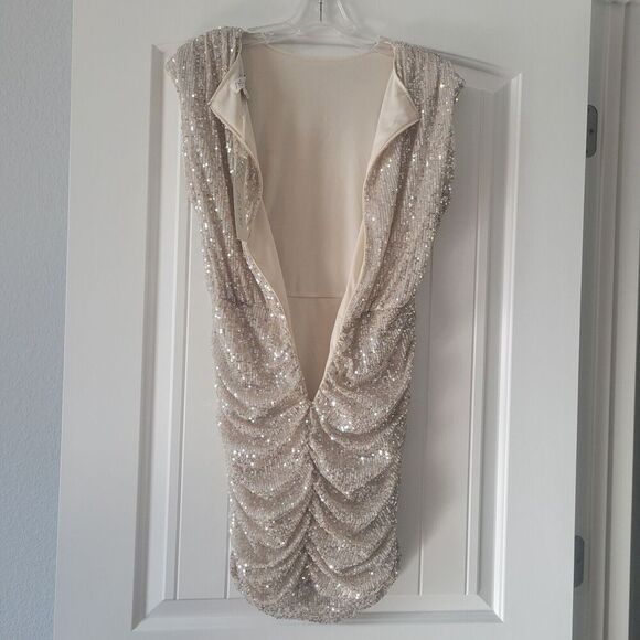 She + Sky "On The Town" Coctail dress size L Platinum Sequins prom dance date - Picture 5 of 11